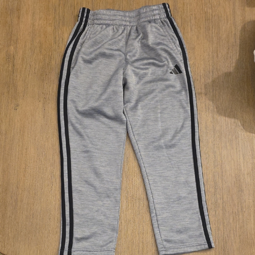 adidas Kids Light Gray Joggers with Black Side Stripes